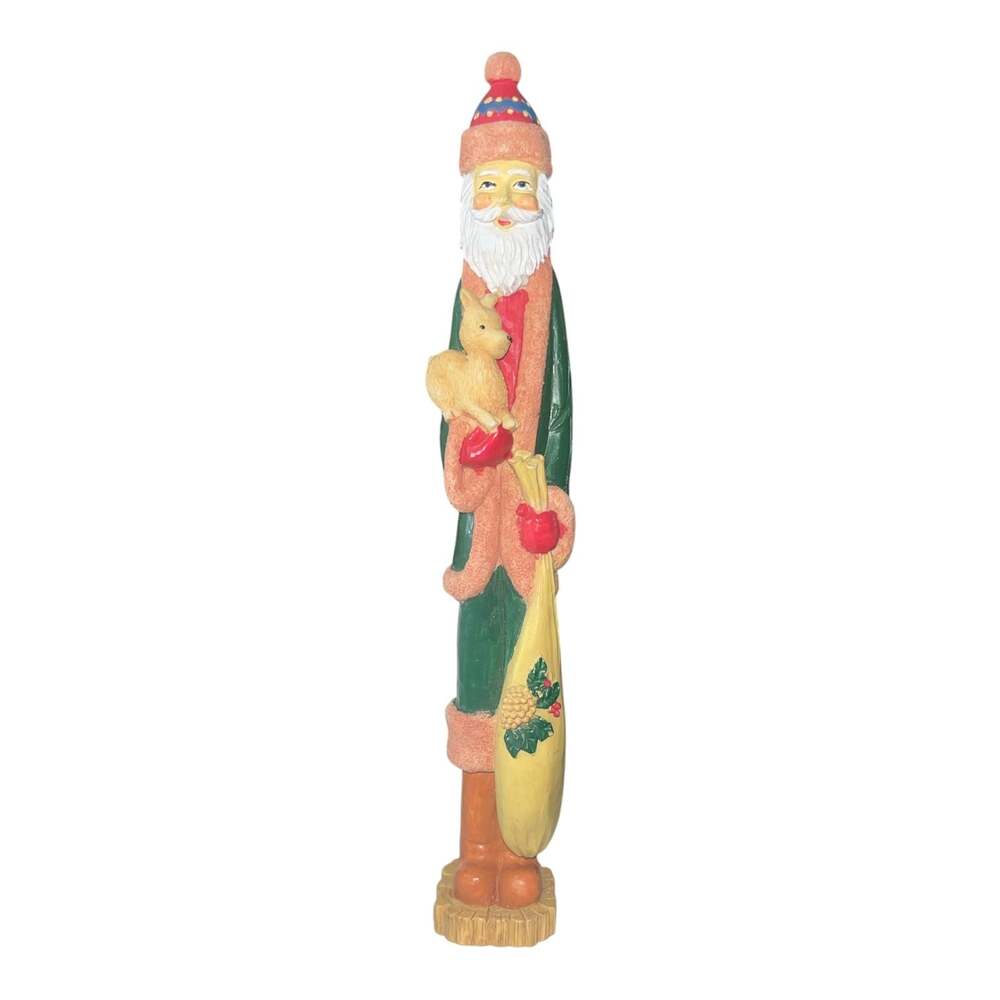Vtg 1994 WANGS Folk Art Pencil Santa Claus Figurine Holding Animal and Toy Bag